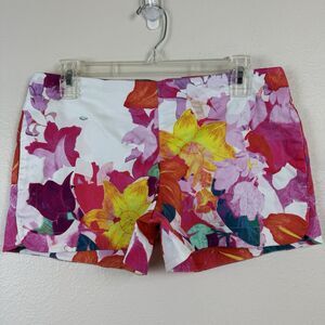 Cynthia Rowley Low Rise Vibrant Floral Shorts Stretch Pockets Pink White 4